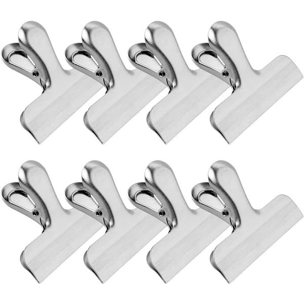 8 pakker chip clips, 7,7 cm brede rustfrit stål heavy-duty fødevarepose clips til lufttætte forseglinger på fødevareposer, kontor, køkken, hjem