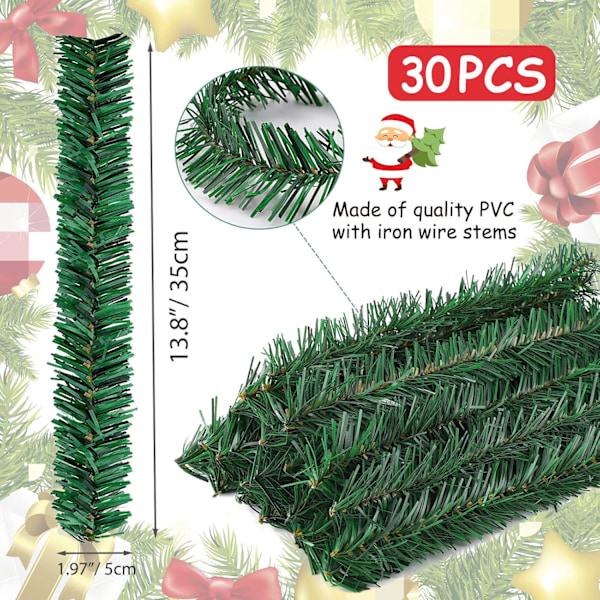 30 stk. 14 \"Noel Pine Cravate, Kunstig Pine Needle Dekoration Fleksibel Cravate, Kunstig Pine Grøn Stængel Snoet Ståltråd Gren Dekoration