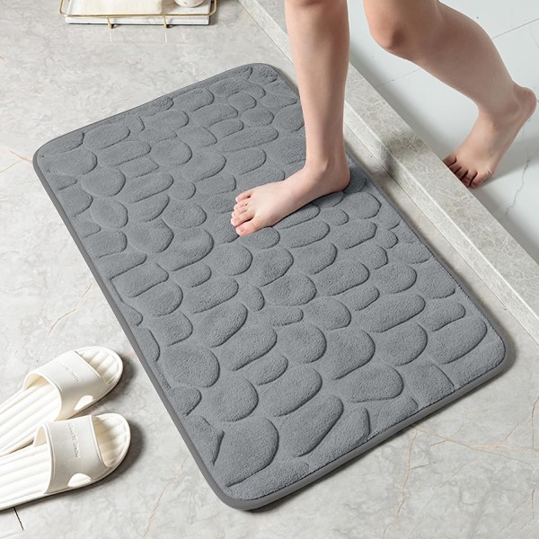 Memory Foam Bademåtte, Brostensbelagt Relief Coral Fleece Bademåtte, Hurtig Vandabsorberende, 16x24 tommer