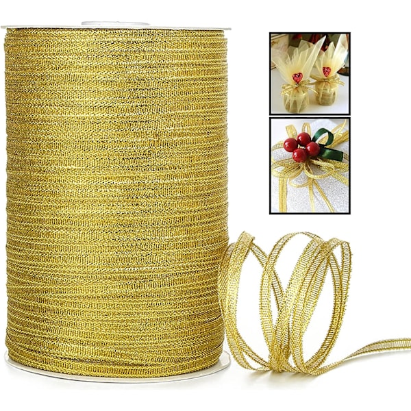 Kultaiset metalliset organza-nauhat - 3mm x 795m (875 jaardia) - lahjapaketointiin, DIY-ompeluprojekteihin, kimppuihin, kakunkoristeluun