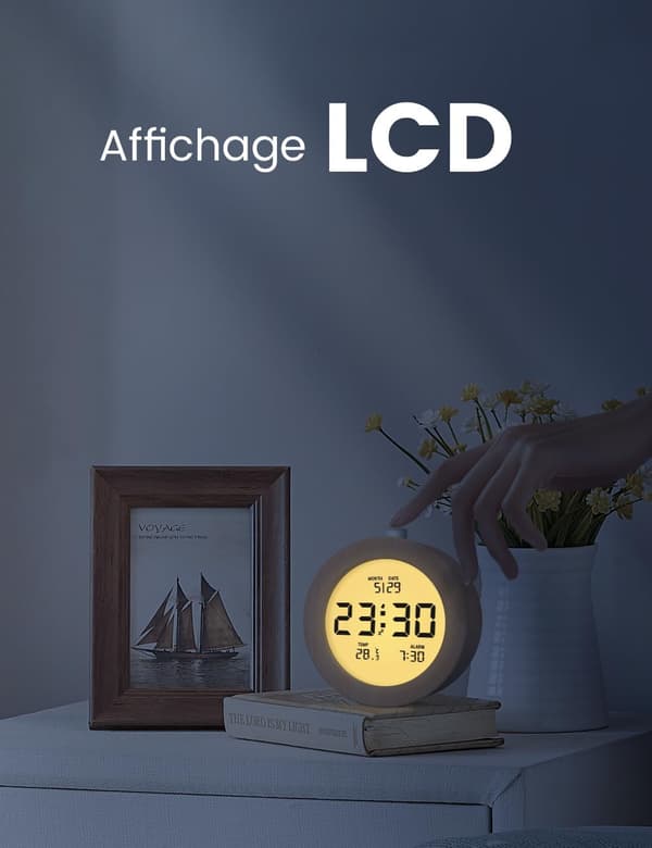 Trä Digital Väckarklocka, LCD Digital Klocka med Datum, Temperatur, Snooze, Bakgrundsbelysning, Batteridriven Digital Klocka【3 AAA Batterier Krävs】