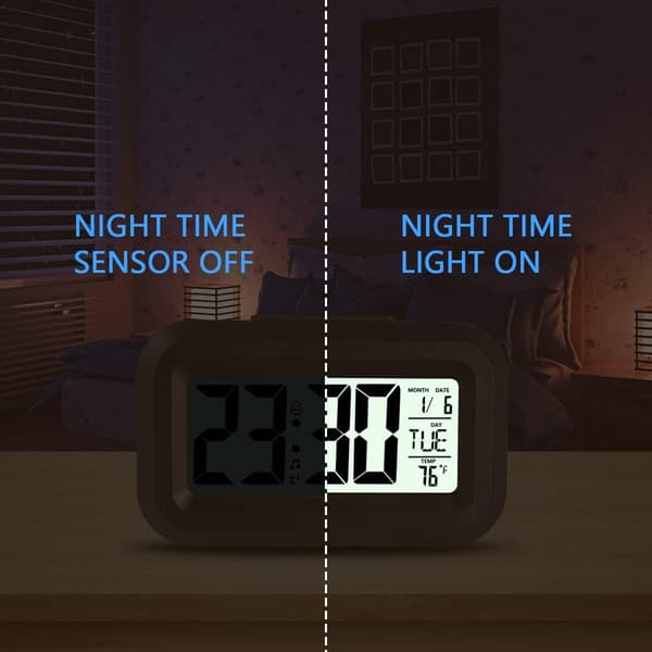 Digital väckarklocka sängbord, enkel att ställa in, temperatur, datum, timer