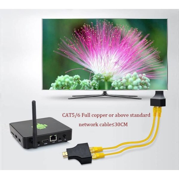 HDMI-RJ45-verkkosovitin, Qaoquda 1080P HDMI-uros - Kaksi RJ45-naarasverkkokaapeli CAT5e CAT6 -muunninlaajennin