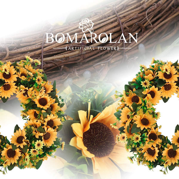 Konstgjord solroskrans 45 cm sommar höst stora kransar vår runt blomma gröna blad