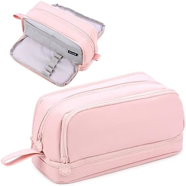 Pennfodral, Stort Pennfodral Med 4 Fack Stationery Organizer för Pojkar och Flickor, Pennfodral Lämplig för Barn Tonåringar Studenter Rosa