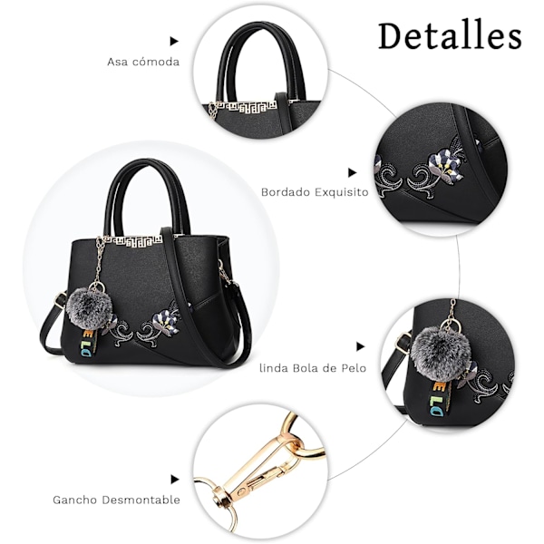 Dametasker Blomstermønster Crossbody Tasker Pom Pom Dekoration Håndtasker Tote Tasker til Kvinder Damer Skuldertaske PU Læder rosa