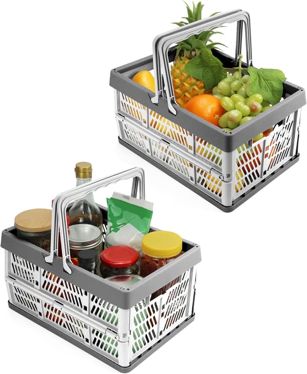 Baskets Foldbare Oppbevaringsbokser, Sammenleggbar Boks med Håndtak, Foldbare Plastoppbevaringsbokser, Foldbare Bokser, 30,5x20,5x16,5cm Set 2
