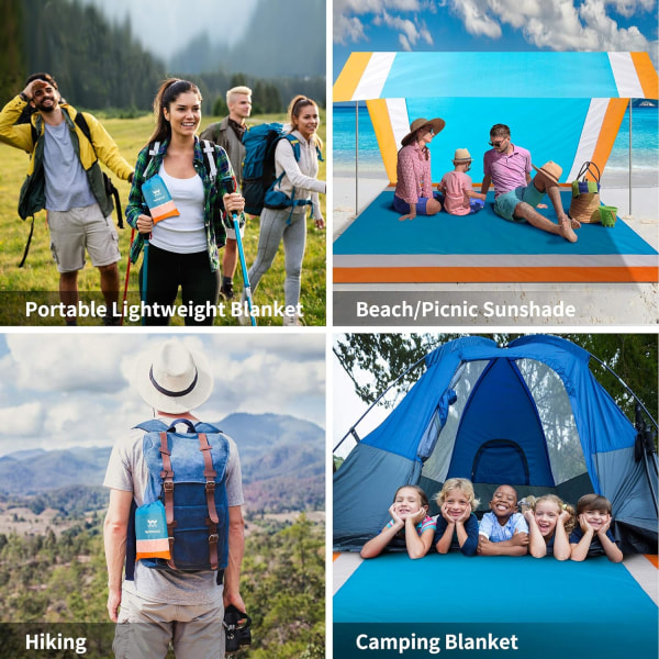 Strandtæppe, sandafvisende strandmåtte 79\" X 82\" Egnet til 1-3 voksne, vandtæt letvægts picnictæppe Lake Blue 83"L x 79"W