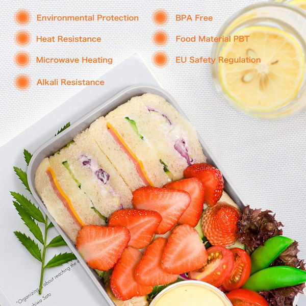 Madkasse 1000ML med 2 rum,  Øko-venlig Bento-boks, Mikroovn & Opvaskemaskine sikker, med CE, FDA, RoHS certificeringer 191x119x68mm(Orange)