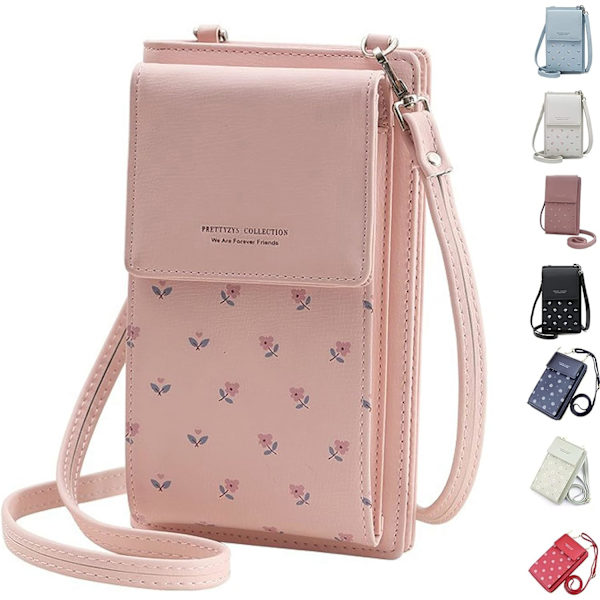 Naisten crossbody-puhelinlaukku nahkainen kolikkokännykkälompakko mini matkapuhelinlaukku olkahihnalla ja korttipaikoilla