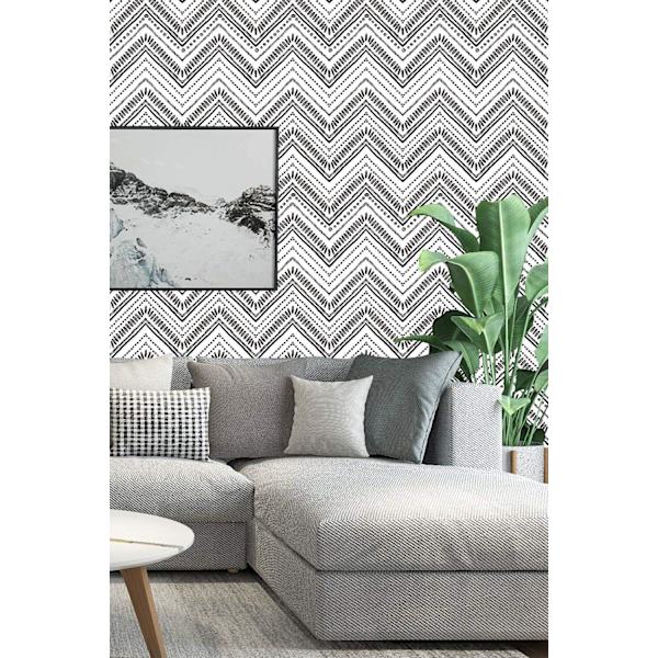 Moderni raidallinen irrotettava ja liimattava tapetti Herringbone musta valkoinen vinyyli koristeellinen 17.7in x 19.7ft B