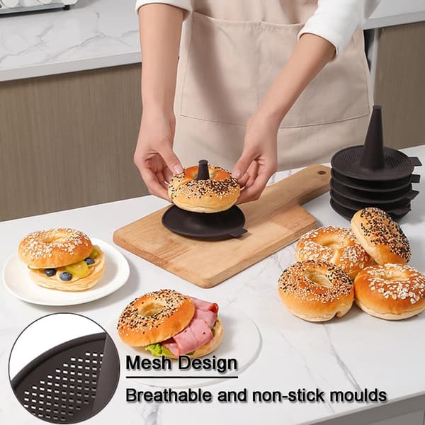 Bagelform, Silikone Donutform til Bagning, Donutbageplader, Kageforme til Bagel og Donut Kageforme (Brun, 6 stk.)