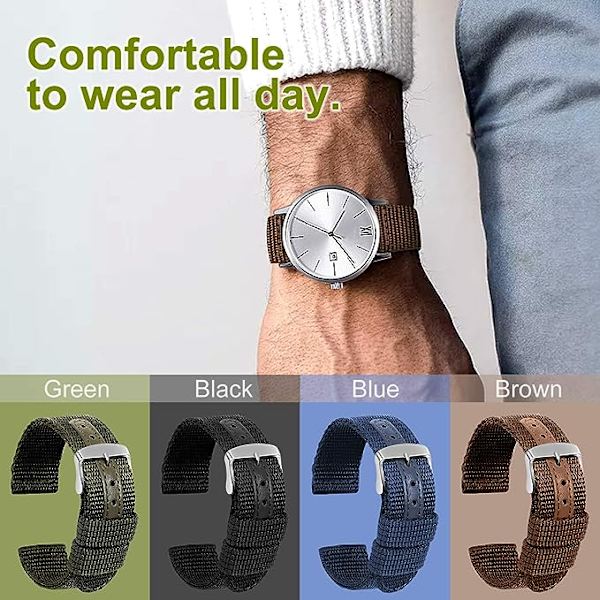 Nylon klockarmband Canvas ersättningsklockarmband Militär armé Herr Dam - 22mm Rostfritt stål Silver spänne Klockarmband