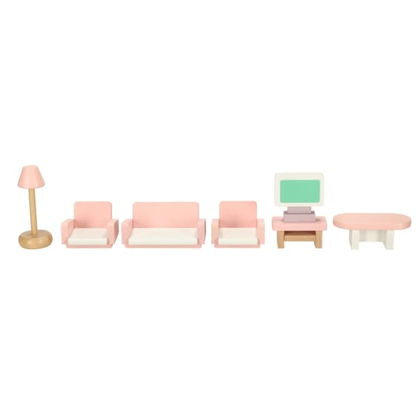 Møbler til dukkehus i tre, rosa
