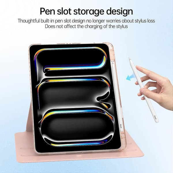 Til iPad Pro 13 (2024) Etui PU Læder+Akryl+TPU Roterende Klar Tablet Cover Auto Vågn/Sov-Pink