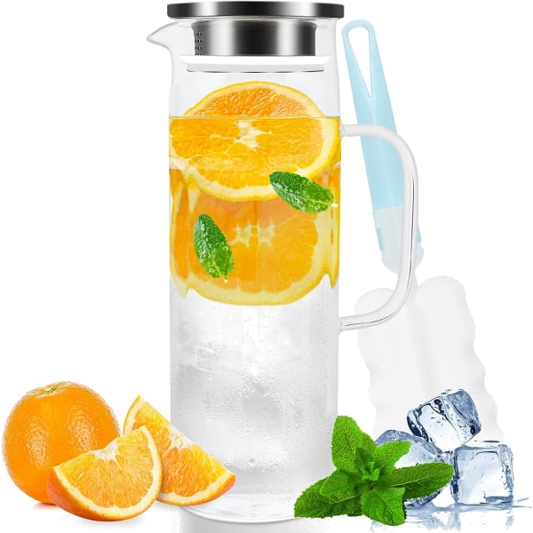 Glaskaraff, 51oz/1,5 liter glaskaraff med lock, värmebeständig borosilikatglaskanna