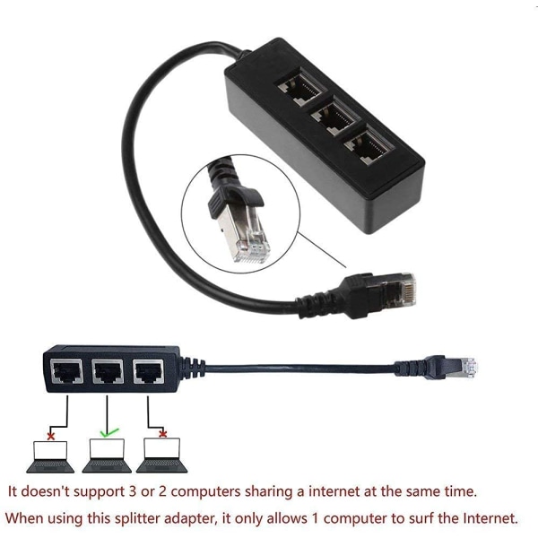RJ45 Splitter Adapter Kabel, RJ45 1 Hane till 3 Hona Jack Port LAN Ethernet Splitter Y Adapter Kabel