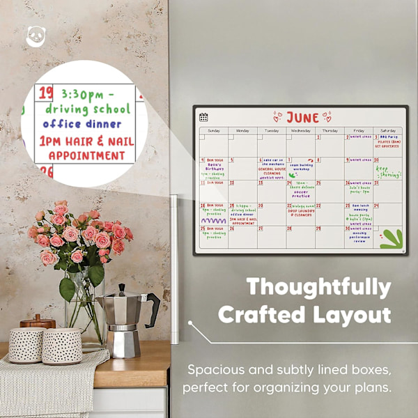 Magnetisk kjøleskap whiteboard kalender - Perfekt månedsplanlegger, memo eller påminnelse om arrangementer for voksne og barn - Oppslagstavle - Månedlig