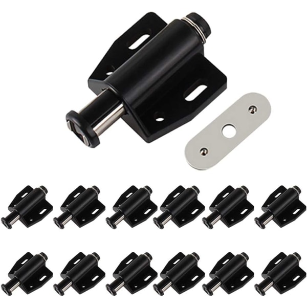 Magnetisk tryklås 12 stk. Heavy Duty Sort Skabsskuffe Magnetlås Tryk