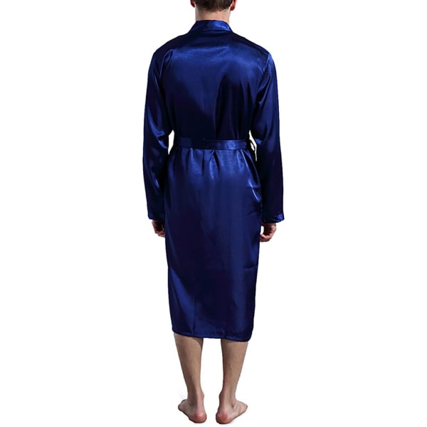 Morgonrock för män sommar lätt bastudräkt långärmad morgonrock med bälte sommarrock pyjamas sidenpyjamas kimono pyjamas herrpresent Navy blue XL