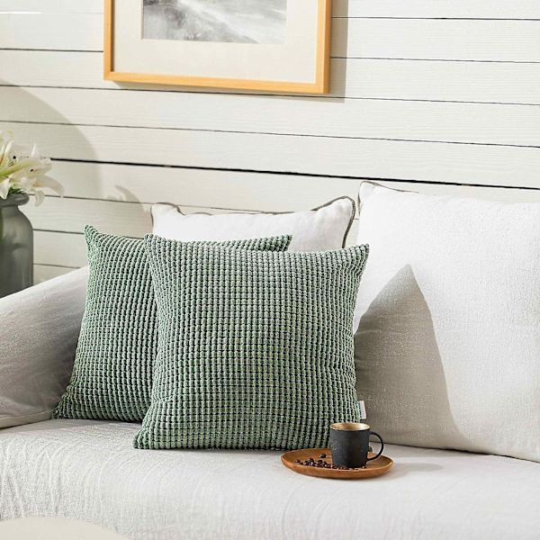 2-pack Corduroy Majskorn Granulat Kuddfodral - 20 X 20 Tum Kuddfodral För Soffa, Soffa Och Säng (Bön Grön)