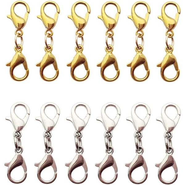 12 stk. Mix Guld Sølv Dobbelt Hummerlås til Halskæde Armbånd DIY Smykkefremstilling Håndværk Forbindelseslås 26x7mm