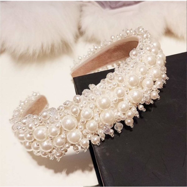 Perlehodebånd for kvinner hvite bling falske perle strass hårbånd brudehårbøyle bryllupshårtilbehør for kvinner jenter