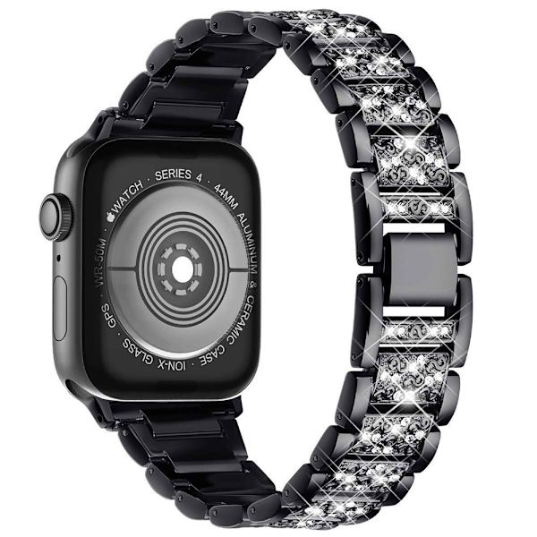 Kompatibel med Apple Watch 38mm 40mm 41mm, Dame Bling Krystal Rustfrit Stål Lænke Armbånd Udskiftningsrem, Bling Sort 38mm 40mm 41mm