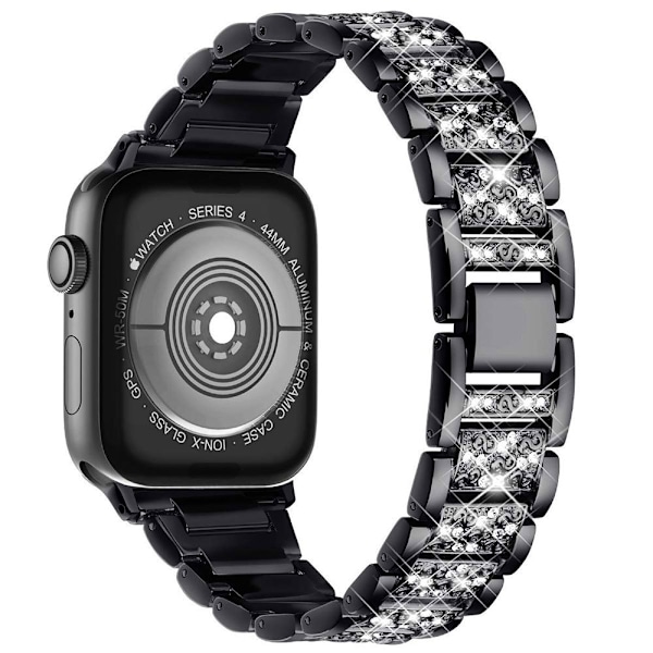 Kompatibel med Apple Watch 42mm 44mm 45mm 49mm, Kvinner Glitrende Bling Krystall Rustfritt Stål Lenke Armbånd Erstatningsbånd, Bling Svart 42mm 44mm 45mm 49mm