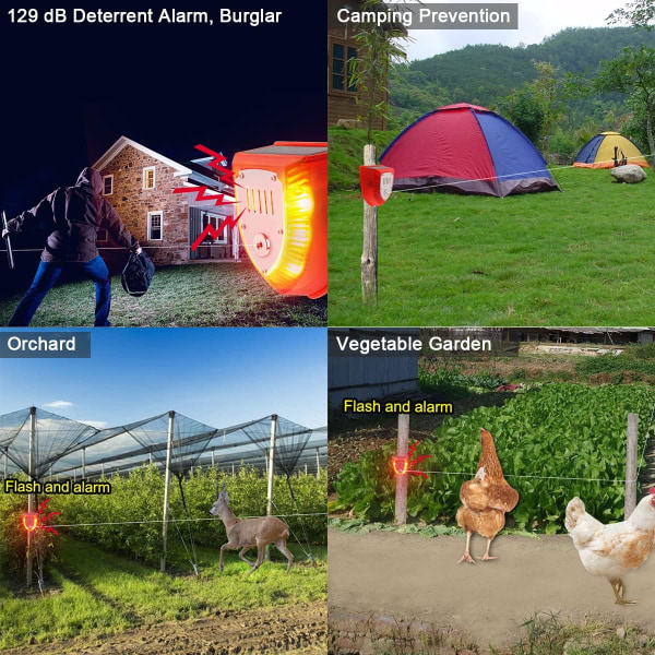 Innbruddstyv/inntrengeralarm, solcelledrevet utendørs/innendørs lyd- og lyssirene, 129 dB DIY hjem/camping/bærbar sikkerhetssirene