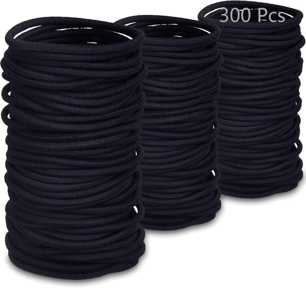 300 st svarta mjuka elastiska hårband för flickor, kvinnor, elastiska skumgummi-hårband
