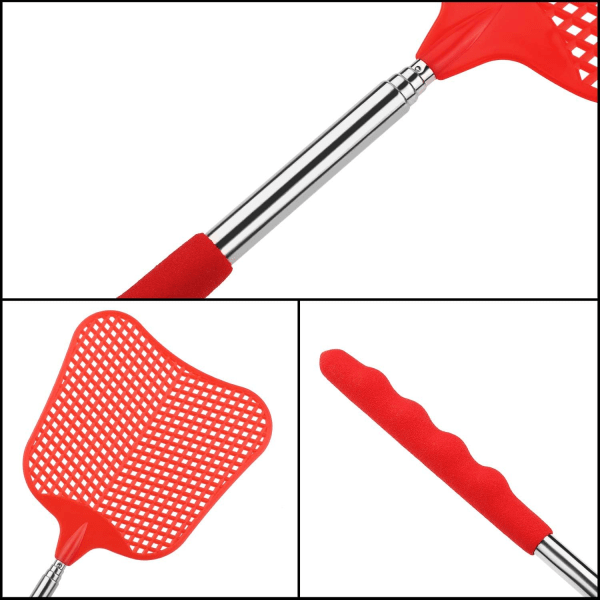 3-delad hopfällbar flugsmälla Tainless Steel Fly Swatter med bärbar stark flexibel manuell swat teleskophandtag