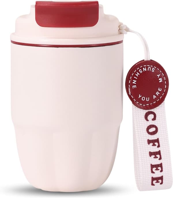 Kaffe Termos, 320ml Termokrus, Mini Isoleret Kaffe Kop, Rustfrit Stål Indvendig + Dobbelt Tud til Drikning, Lækagesikker