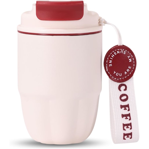 Kaffetermos, Mini Isolerad Kaffemugg, Rostfritt Stål Foder + Dubbel Pip för Drickande, Läcksäker, 320ml White