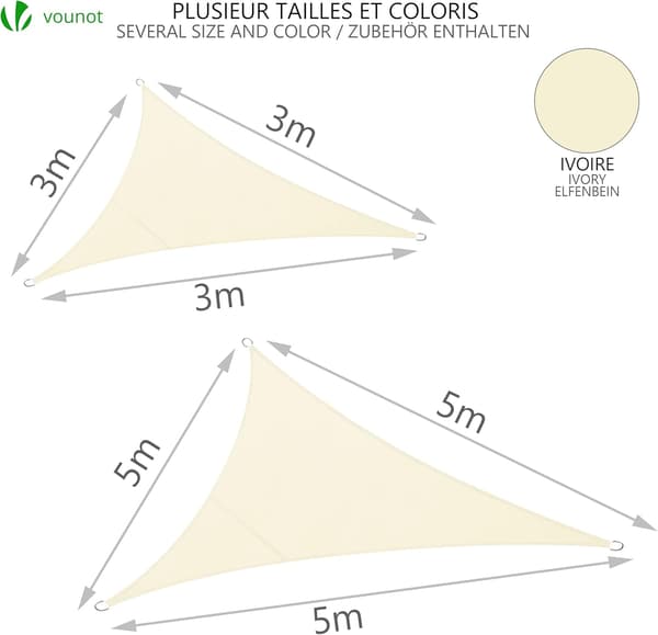 Triangulär solsegel Vattentät UV-skydd 95% Polyester Resistent och andningsbar för trädgård Terrass med rep 5m Beige