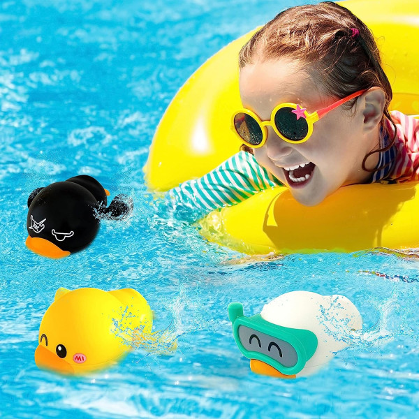 Andebadelegetøj til småbørn, børn, svømmeandelegetøj til badekar eller pool, badeand-sæt og vandlegetøj til babyer, 3 ænder og 1 net
