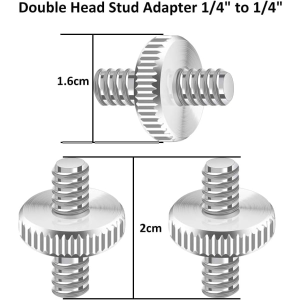 Kameraskrue 12 stk. Dobbelthovedet studsadapter 1/4\" til 1/4\" Kamerastativskrueadapter Gevindskrueadapter til kamera