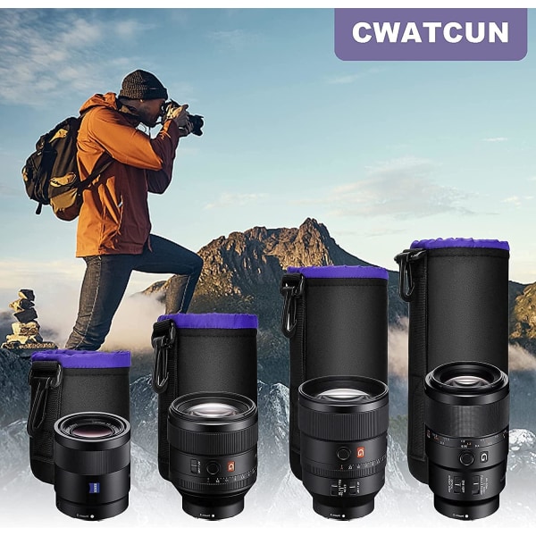 Case, Cwatcun 4-pack set med tjockt skyddande neopren, för Canon, Nikon, etc kameror, DSLR/SLR kameralins