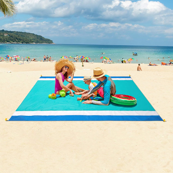 Strandfilt, Sand Resist Strandmatta 79\" X 82\" Lämplig för 1-3 Vuxna, Vattentät Lätt Picknickmatta Lake Blue 83"L x 79"W