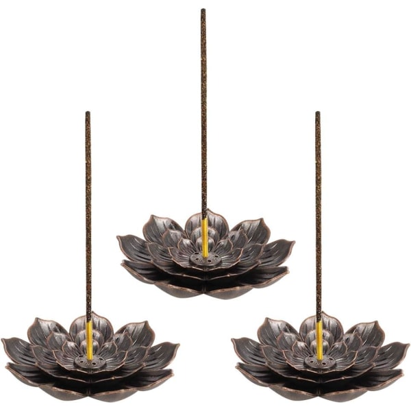 3 stk. Retro Lotus Holder Messing Røgelseholder Lotus Stick Røgelsebrænder og Kegle Røgelseholder 6 Røgelse Huller med Aftagelig Askefanger