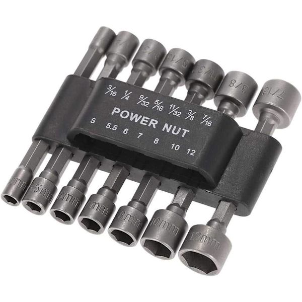 14-delad elektrisk mutterdragare, borrbitsset, metrisk hylsnyckelskruv 1/4-drivset, snabbchuckadapter