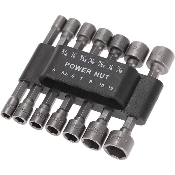 14-delt elektrisk muttertrekker, borsett, metrisk skrunøkkelskru 1/4 drivsett, hurtigchuckadapter