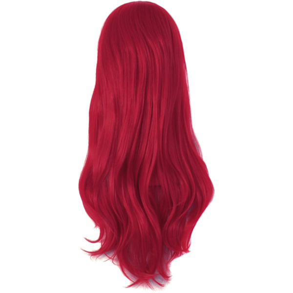 28 tum/70 cm Kvinnor Sido Lugg Lång Lockig Hår Cosplay Peruk för kvinnor flicka Dark Red 28"