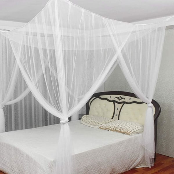 Myggnät, hörnpelare myggnät cover fyra dörrar hängande säng fyrkantig nätgardin