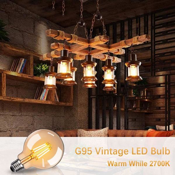 E27 LED-pære, E27 Retro-pære 4W G95 LED-pære E27 Varmhvit 2700K 360LM Edison Dekorativ Retro-pære Retro Antikk Lampe