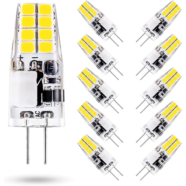 3W G4 LED-lamppu, 6000K viileä valkoinen, vastaa 35W G4 halogeenilamppua, AC/DC 12V, 300 lumenia, ei himmennettävä, 10 kpl
