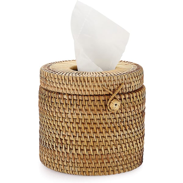 Rattan Tissue Box Round Dispenser Paper Box Desktop Organizer