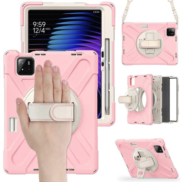 För Xiaomi Pad 7 Ställfodral TPU PC Silikon Tablet Skydd med Axelrem - Rosa