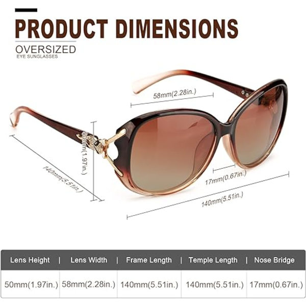 Solbriller for kvinner Trendy Polariserte solbriller Oversized solbriller Dame Shades UV-beskyttelse B