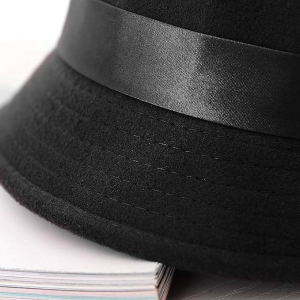 Vintage filt Cloche Hat Vinter Blommig Fedora Bucket Hat Bowler Hattar
